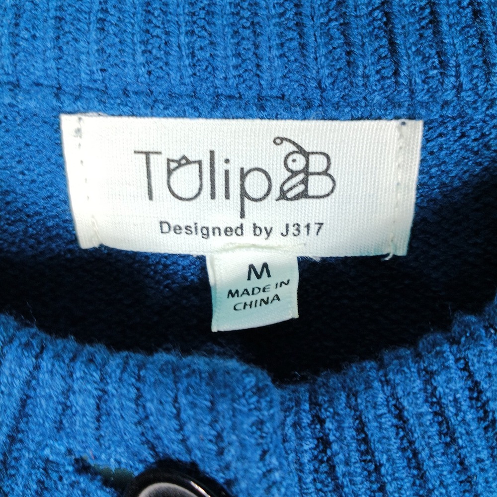 Tulip B Cardigan Sweater Women Medium Blue Floral Embroidered Cottage - Picture 3 of 7